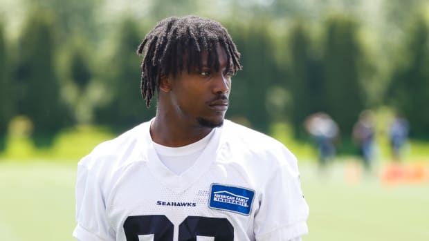 Seattle Seahawks cornerback Tariq Woolen (39) returns to the locker room following an OTA workout at the Virginia Mason Athletic Center.